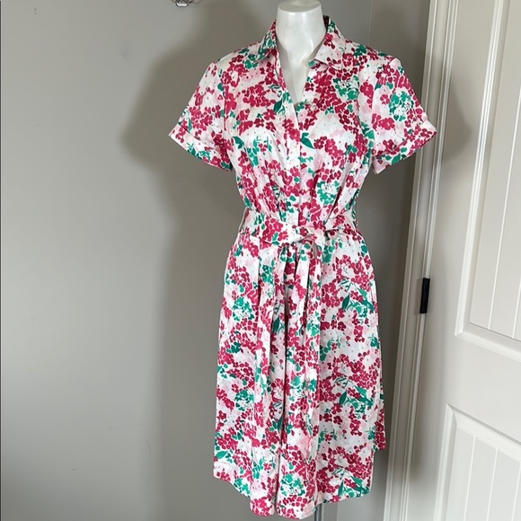 Brooks Brothers Shirt Dress Short Sleeve Cotton Pink Floral Pockets Sz 12 NEW - Picture 3 of 14